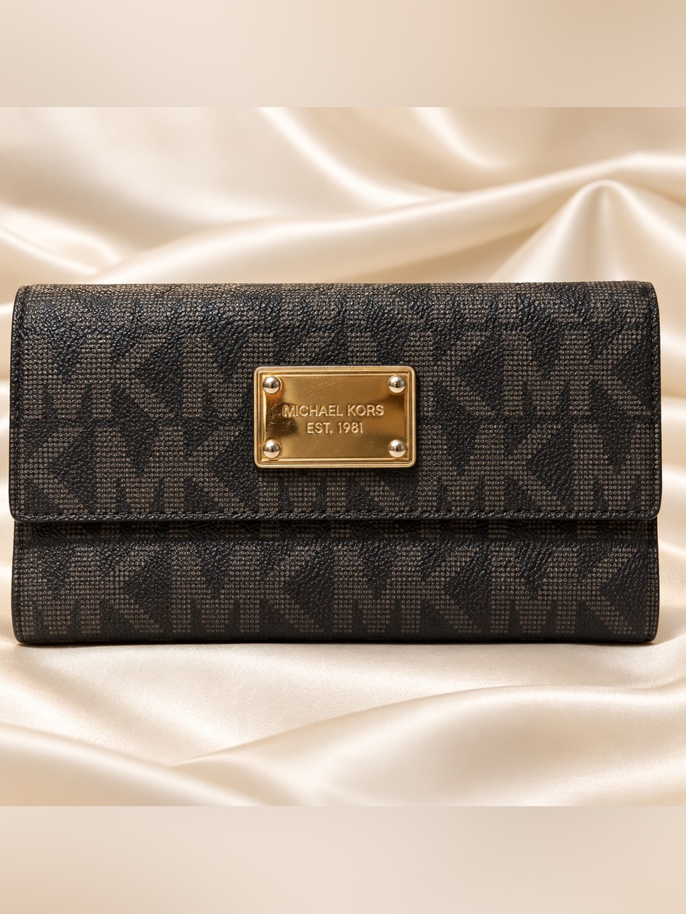 Michael Kors Black Leather Continental Flap Wallet Gold